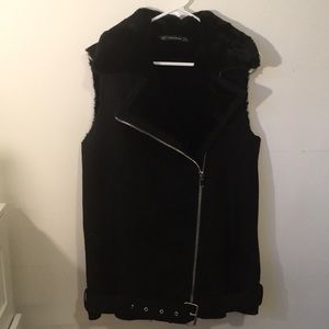 Zara TRF Suede & Fur Black Asymmetrical Vest